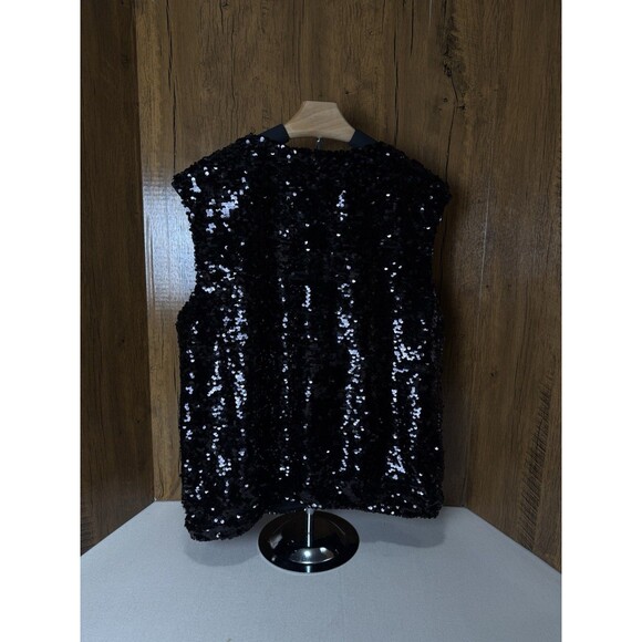 Marc New York Sequin Scoop Neck Sleeveless Blouse Gathered Waist Women’s Large - Picture 2 of 8